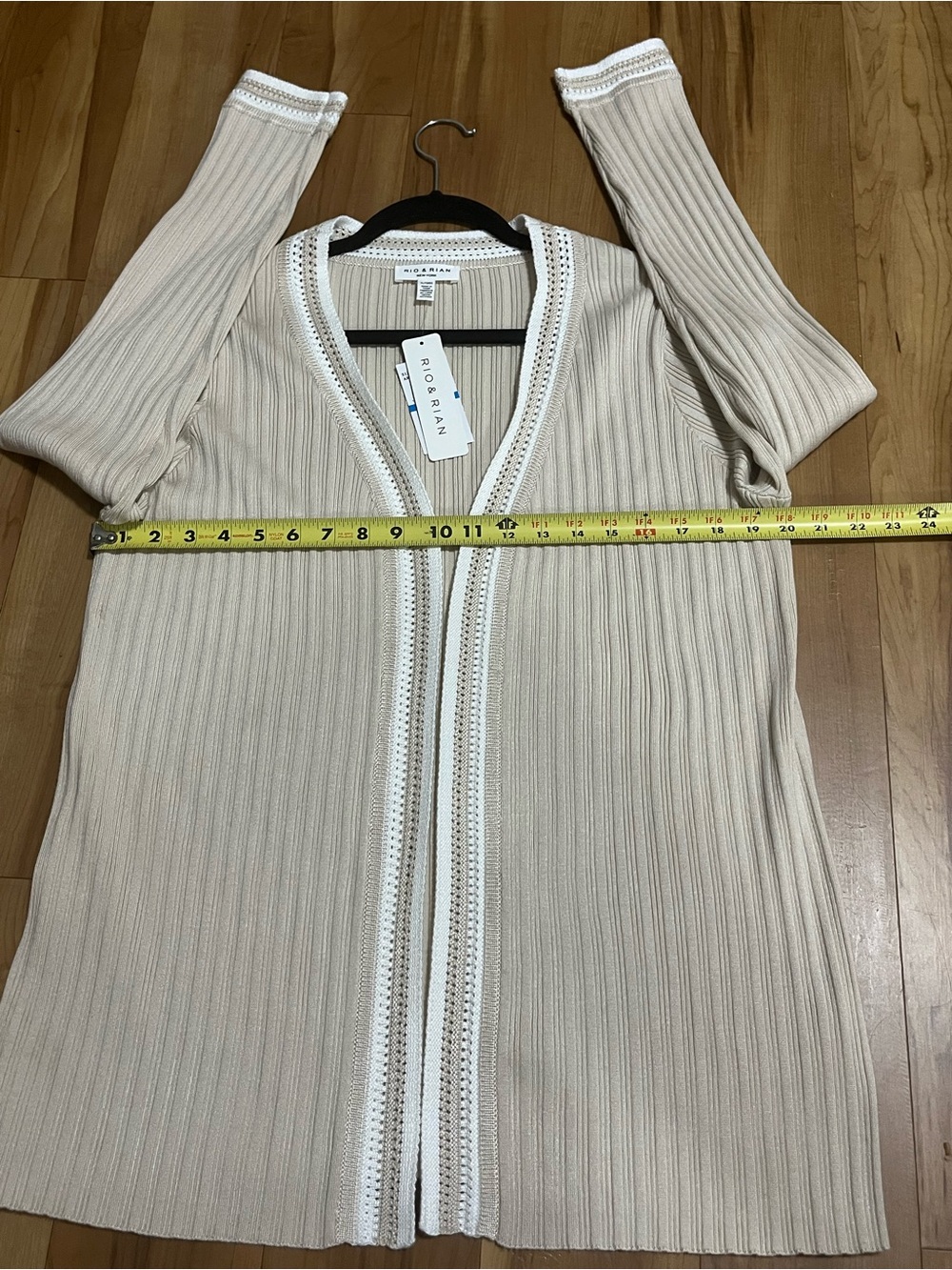 NWT Rio & Rian Ribbed Open Front Cardigan XL Beige Ivory - Picture 7 of 9